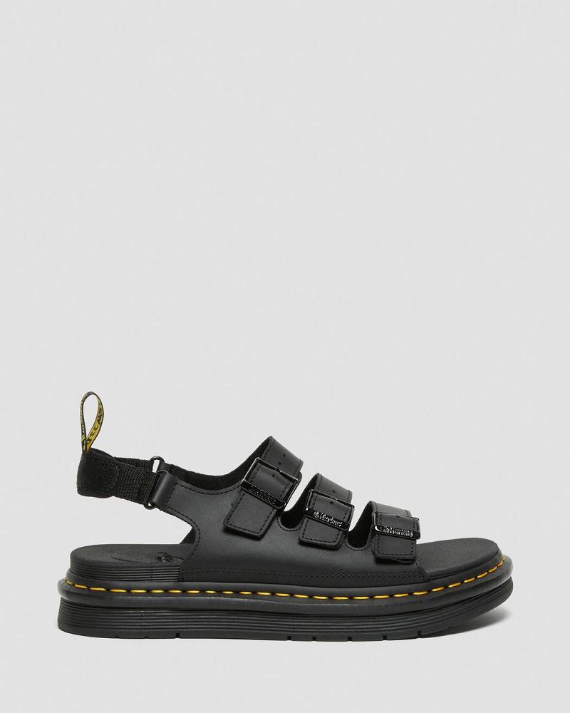 Dr Martens Soloman Men's Læder Sandaler Med Rem Herre Sort | DK 641CTV